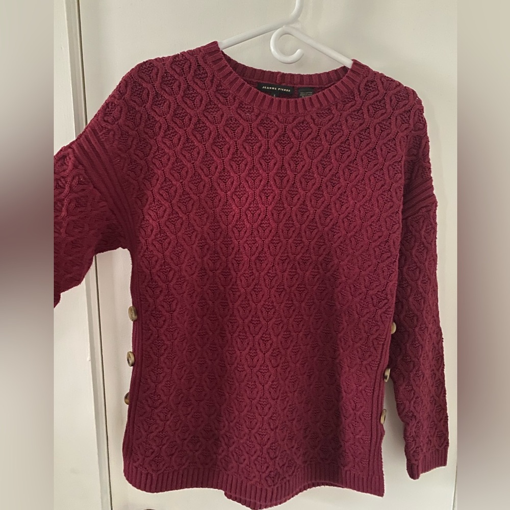 Maroon sweater with decorative buttons